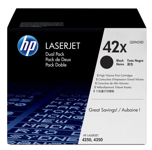 Lot de 2 Cartouches Laser de marque HP Q5942XD Noir 22000 copies