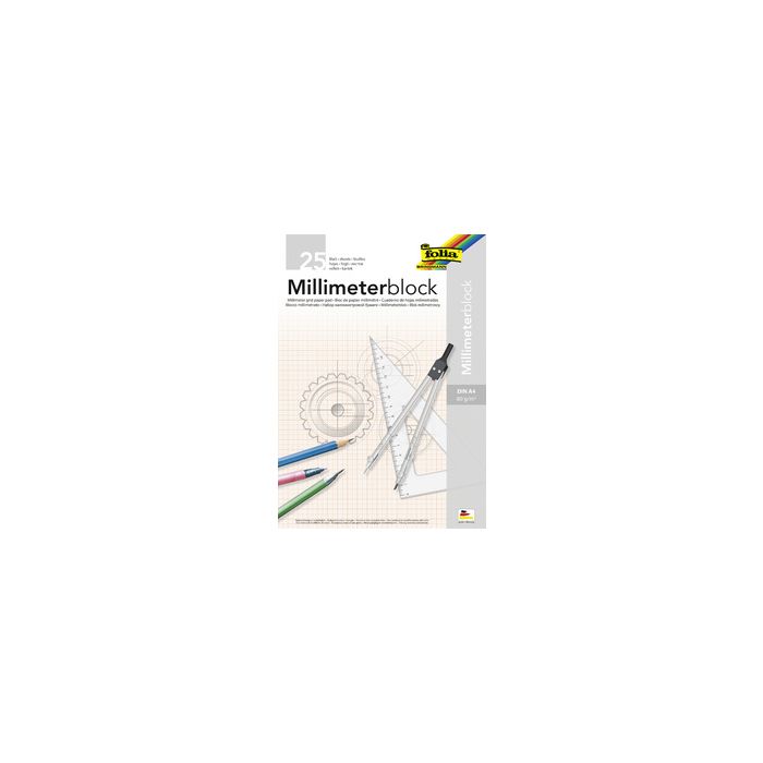folia Bloc papier millimétré, A3, 80 g/m2, 25 feuilles