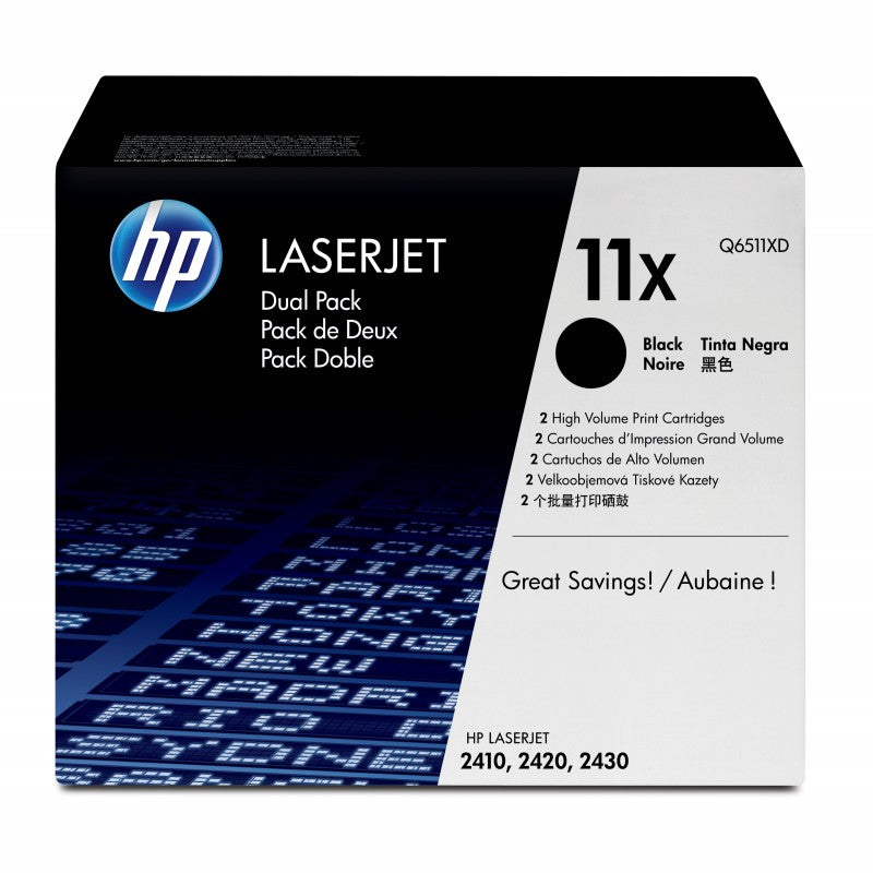 PACK DE 2 Cartouches Laser de marque HP Q6511XD Noir 12 000 copies