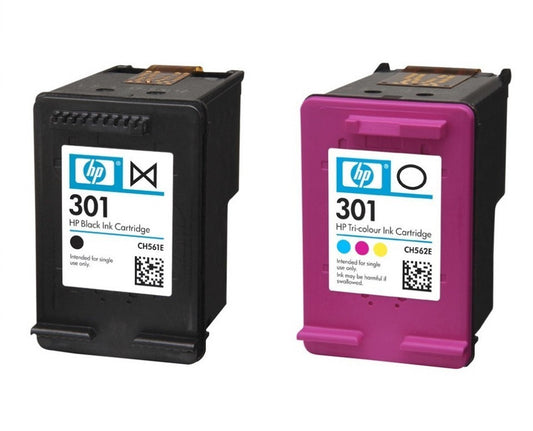 Value Pack Cartouche Jet d'encre de Marque HP N9J72AE 1BK et 1COL HP301 Noir (480 pages) et HP301 Couleur (Cyan, Magenta, Yellow)