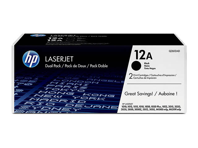 Lot de 2 Cartouches Laser de Marque HP Q2612AD Noir (2000 copies)