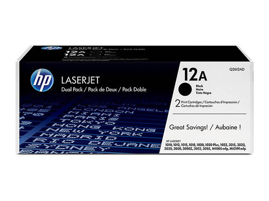 Lot de 2 Cartouches Laser de Marque HP Q2612AD Noir (2000 copies)