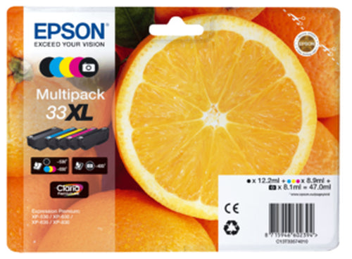 Cartouches compatibles premiums Epson C13T33574010 / 33XL - multipack 5 couleurs : noire, cyan, magenta, jaune