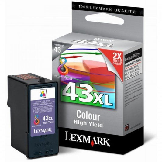 Cartouche Jet d'encre de Marque Lexmark 18YX143E N°43XL Couleur Haute capacité (500 pages)