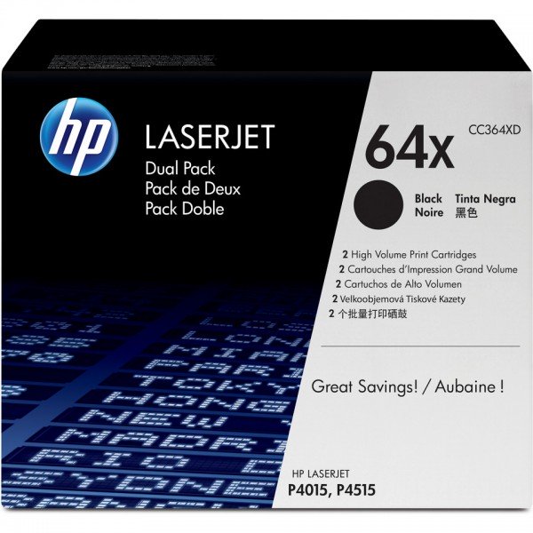 Lot de 2 Cartouches Laser de Marque HP CC364XD Noir Haute Capacité 24000 pages