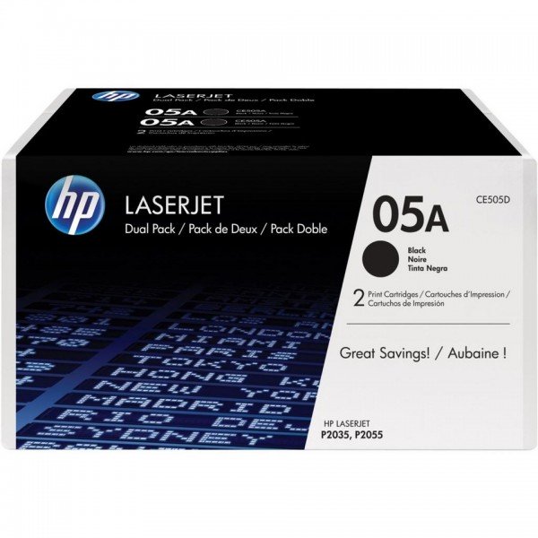 LOT de 2 Cartouches de Cartouche Laser de Marque HP CE505AD (HP05A) Noir (2 x 2 300 pages)