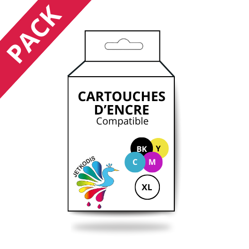 Pack de 4 Cartouches Jet d'encre Compatible HP C2P42 N°932XL (Noir, Cyan, Magenta, Jaune) Grande Capacité (1x1000 + 3x825 pages)